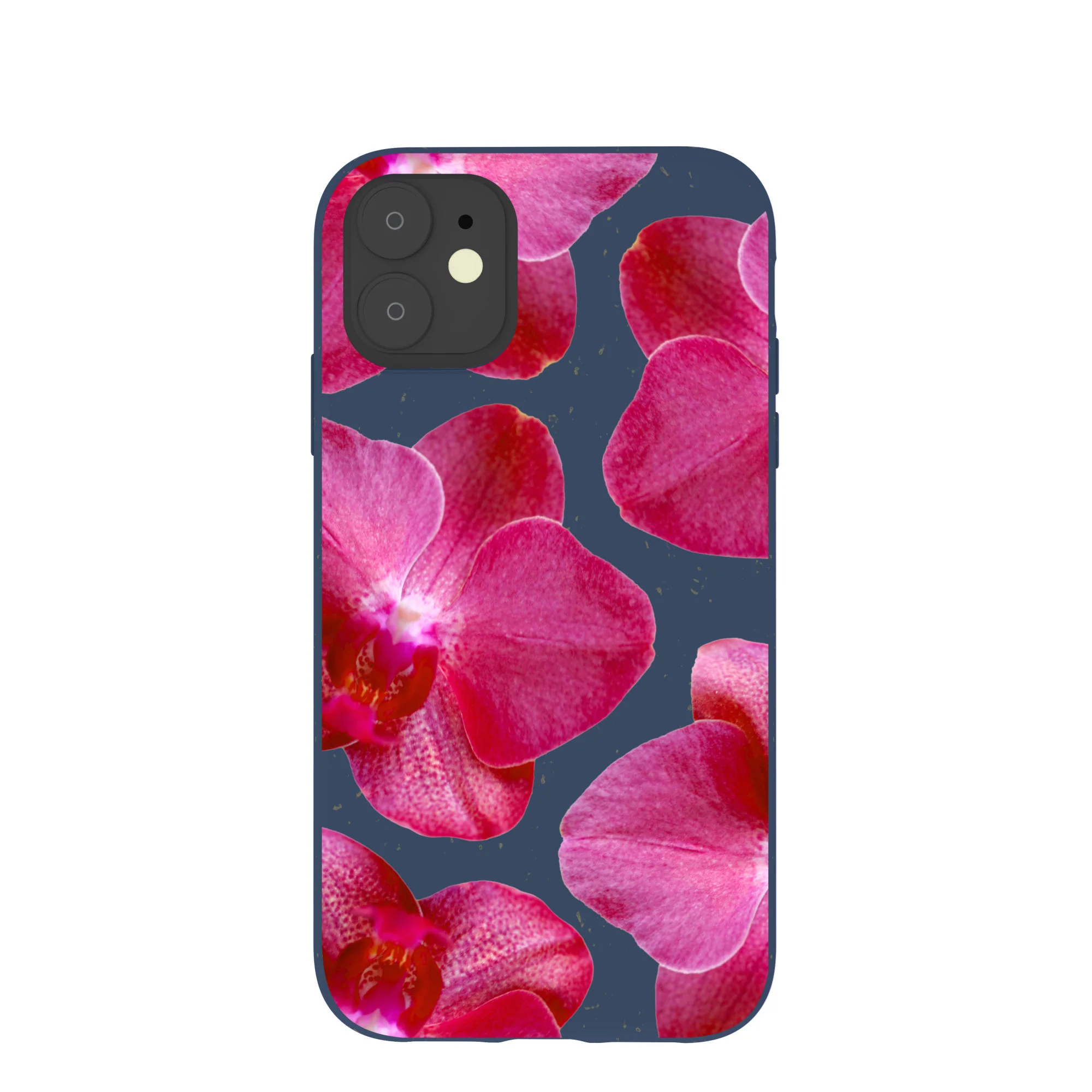 Navy Blue Pink Orchids iPhone 11 Case