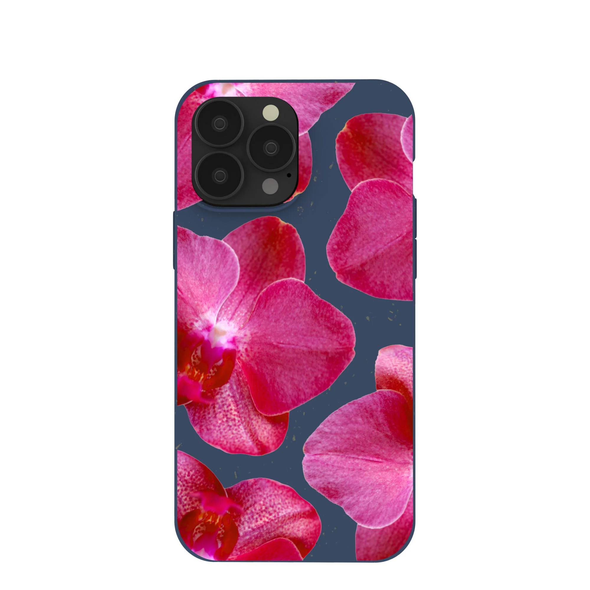 Navy Blue Pink Orchids iPhone 13 Pro Max Case