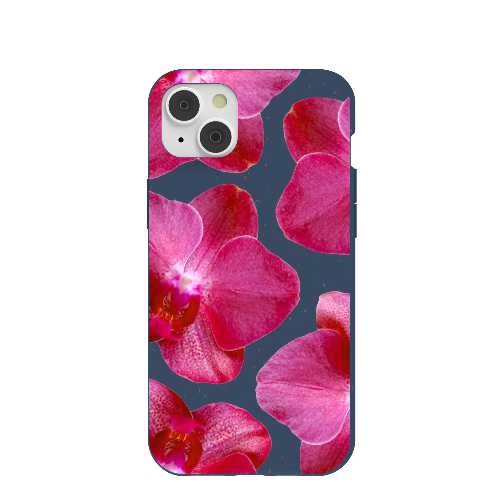 Navy Blue Pink Orchids iPhone 14 Plus Case
