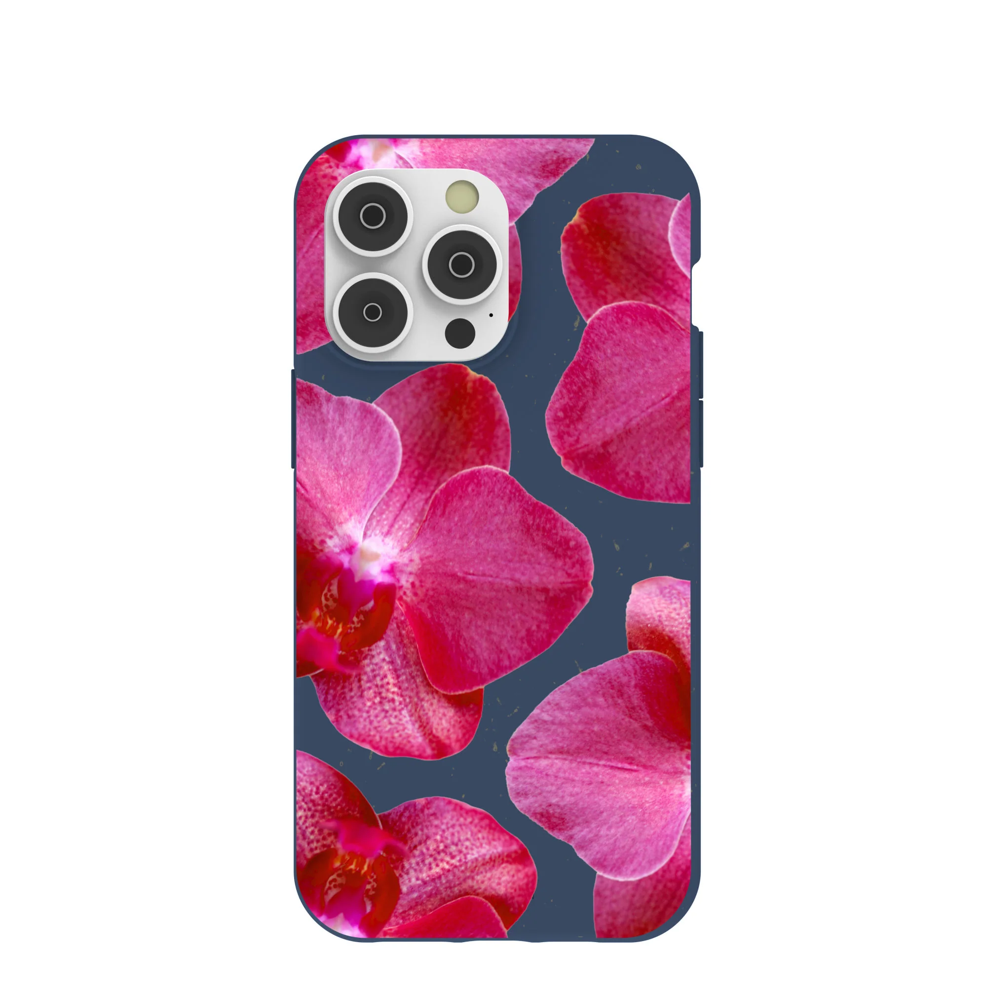 Navy Blue Pink Orchids iPhone 14 Pro Max Case