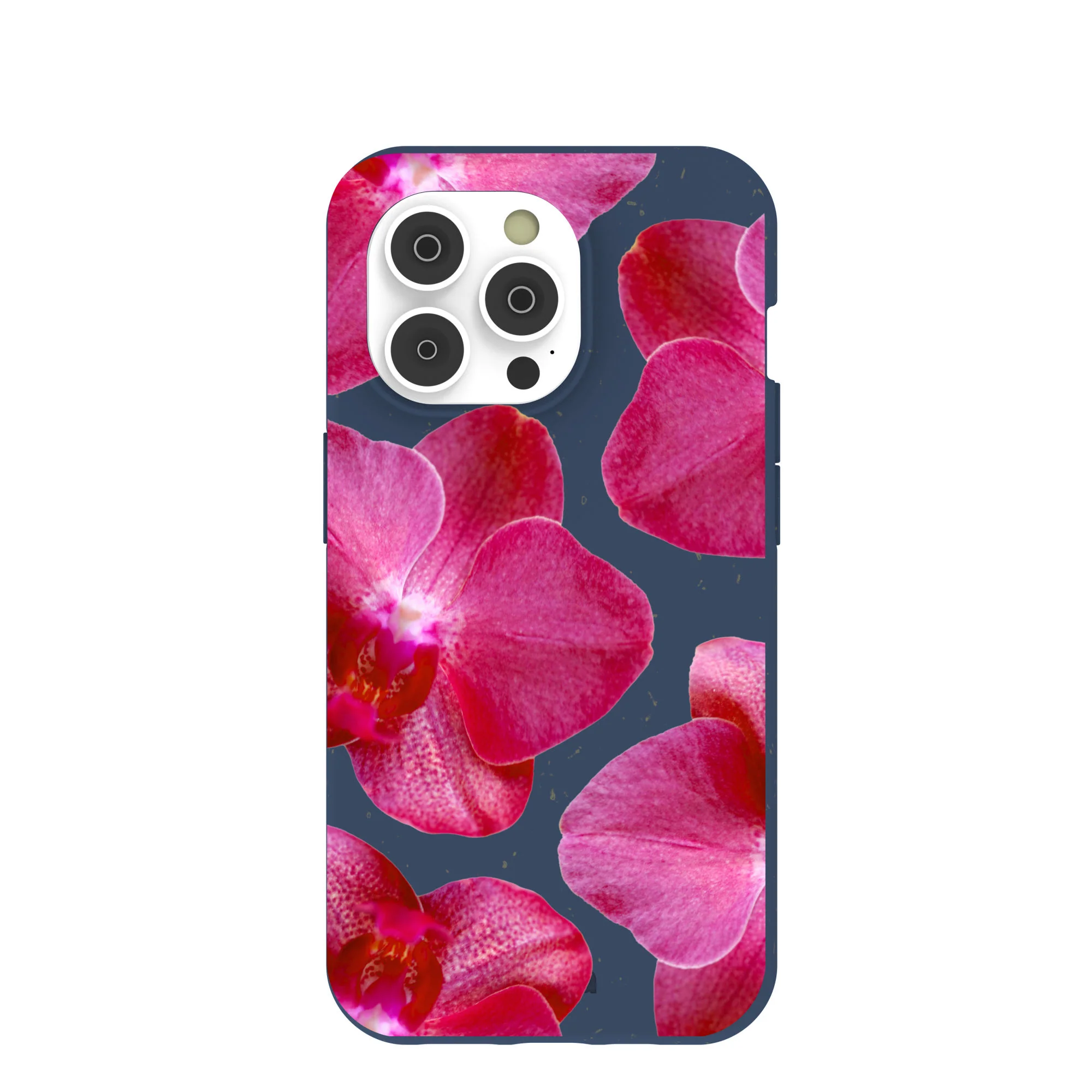 Navy Blue Pink Orchids iPhone 14 Pro Case