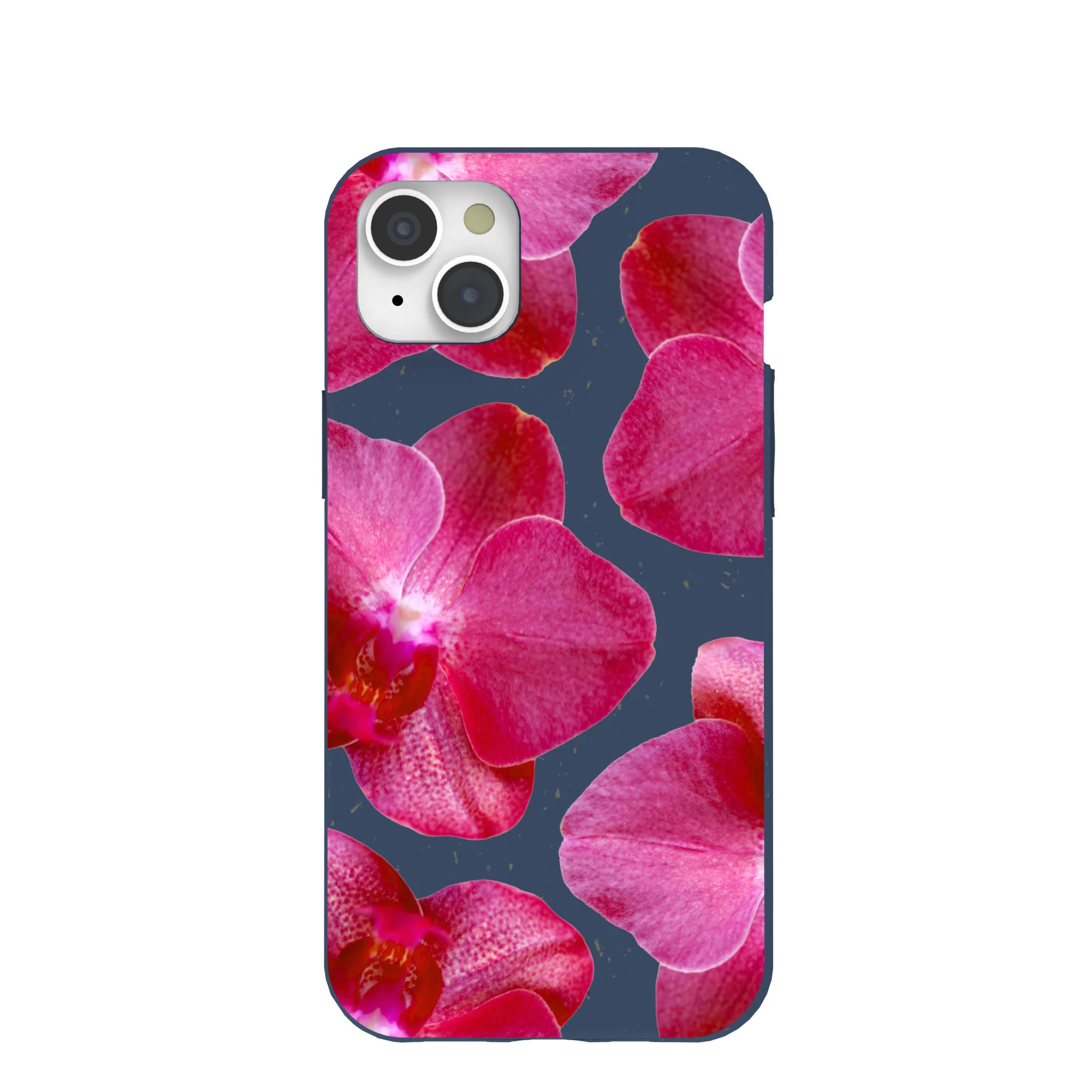 Navy Blue Pink Orchids iPhone 15 Plus Case