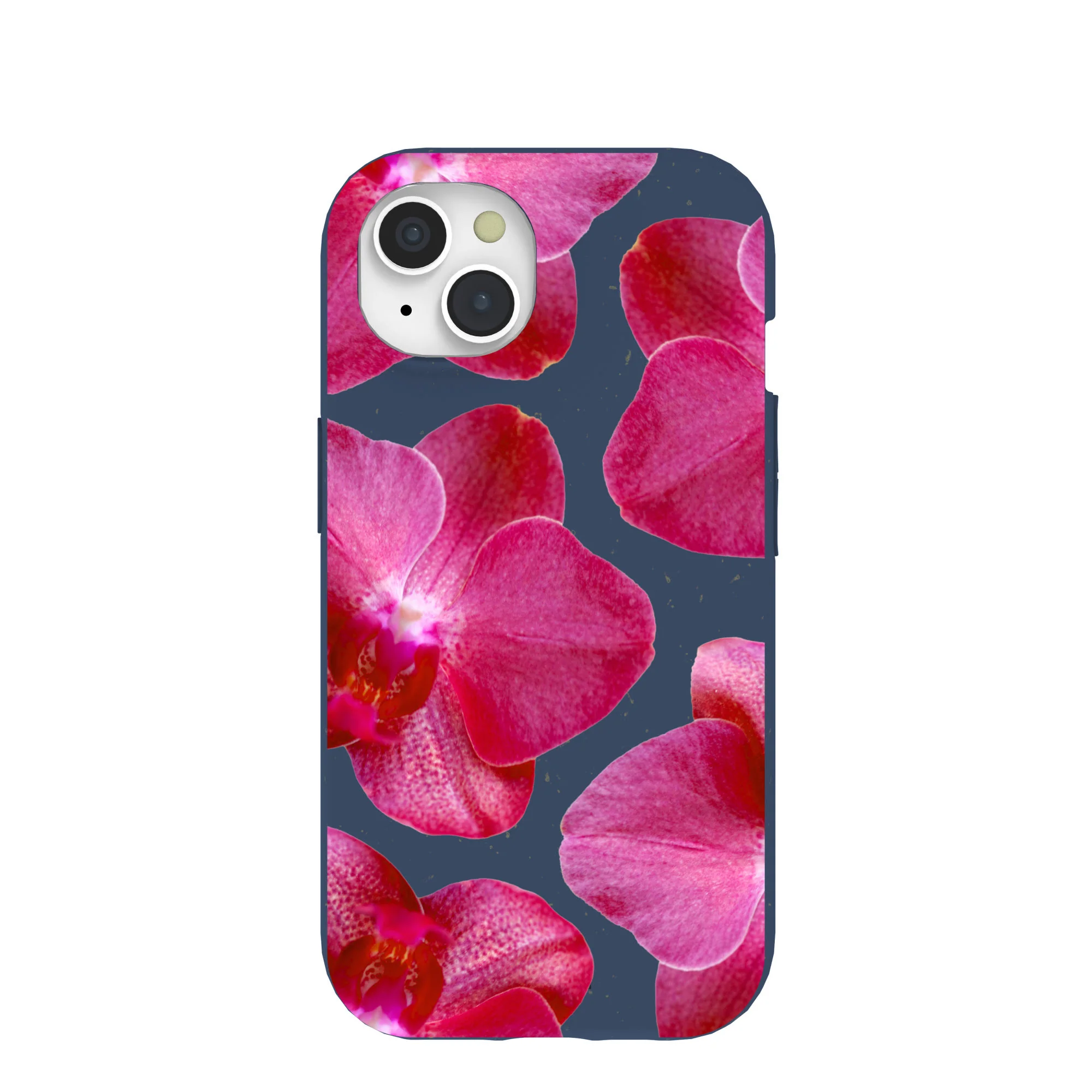 Navy Blue Pink Orchids iPhone 15 Case