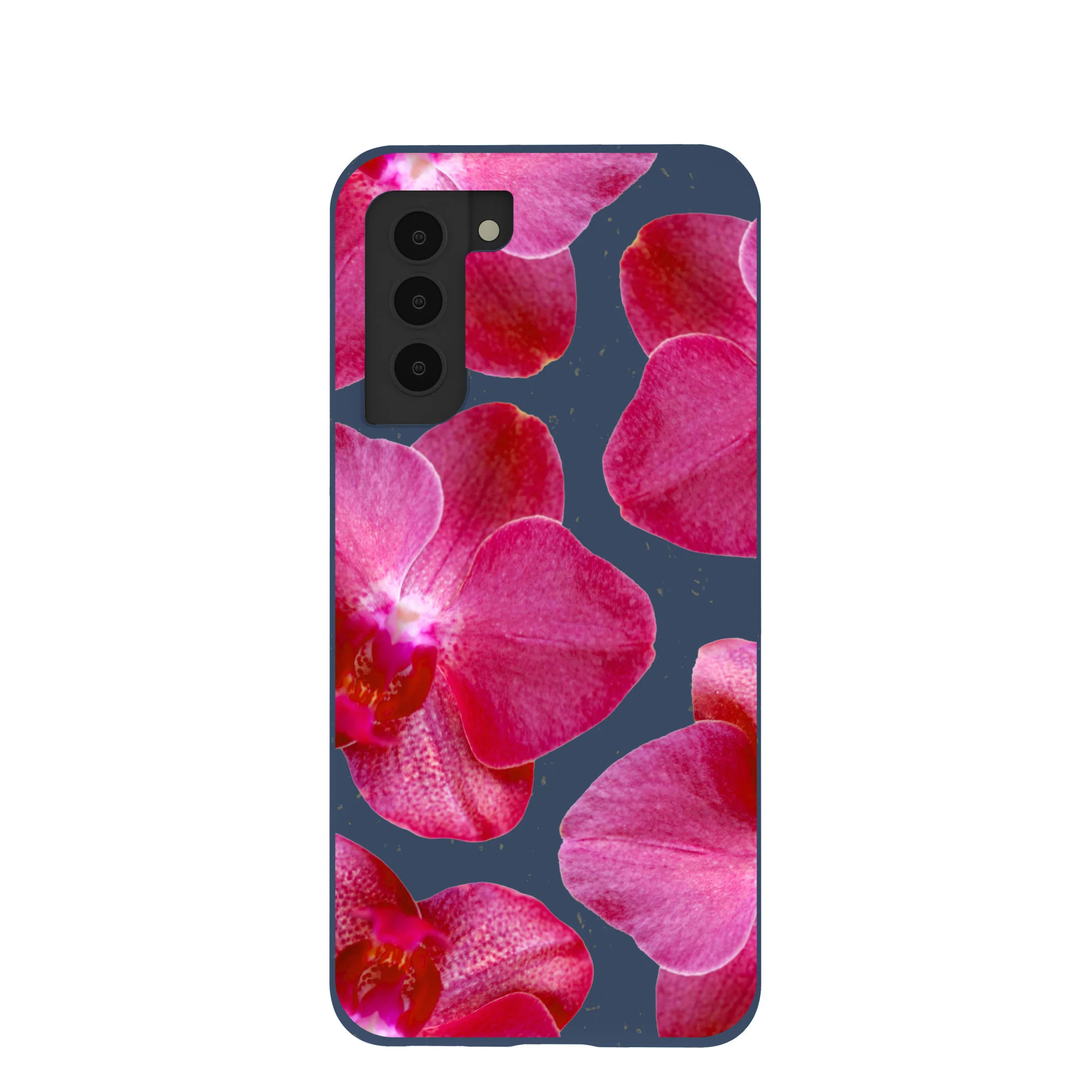 Navy Blue Pink Orchids Samsung Galaxy S21 Case