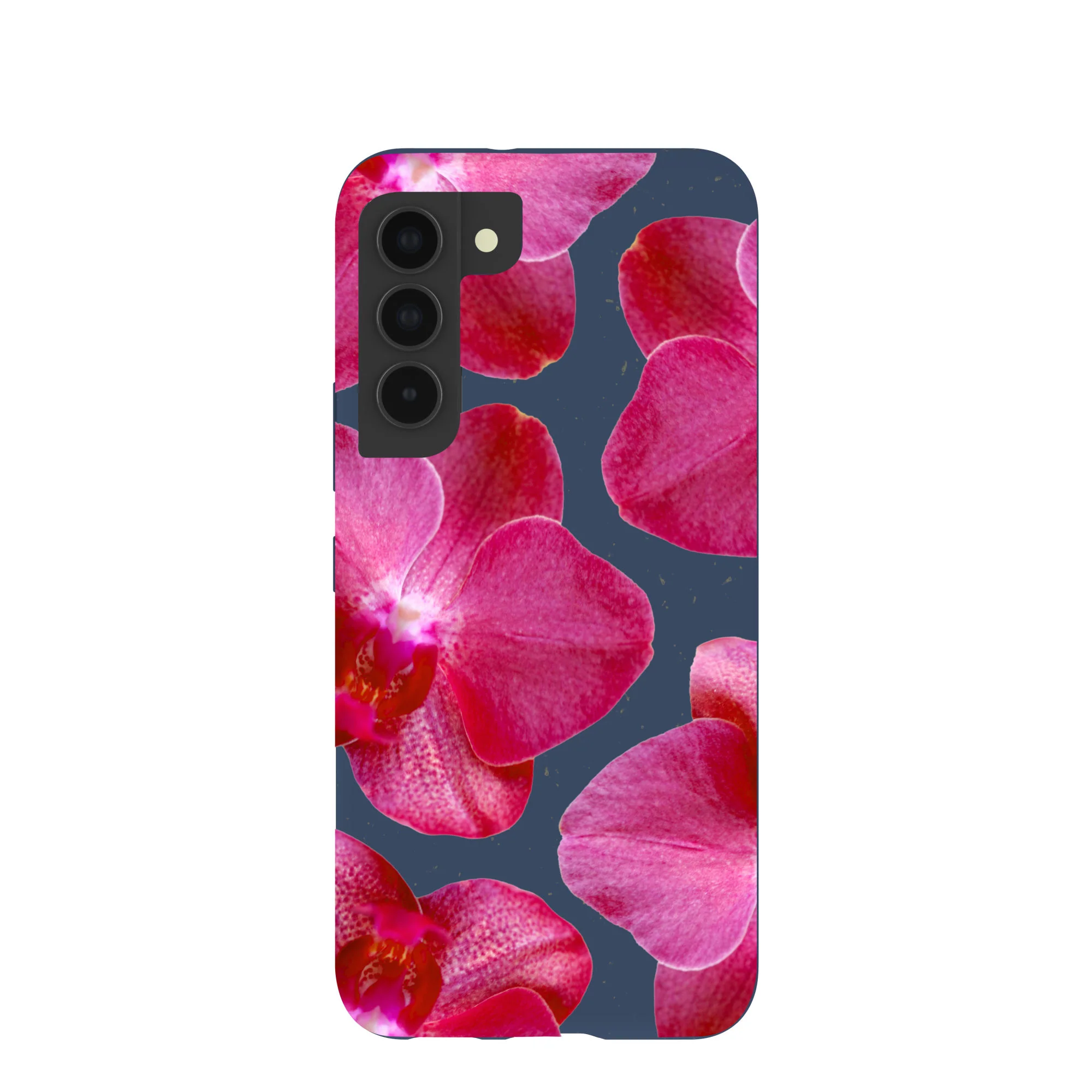 Navy Blue Pink Orchids Samsung Galaxy S22 Case