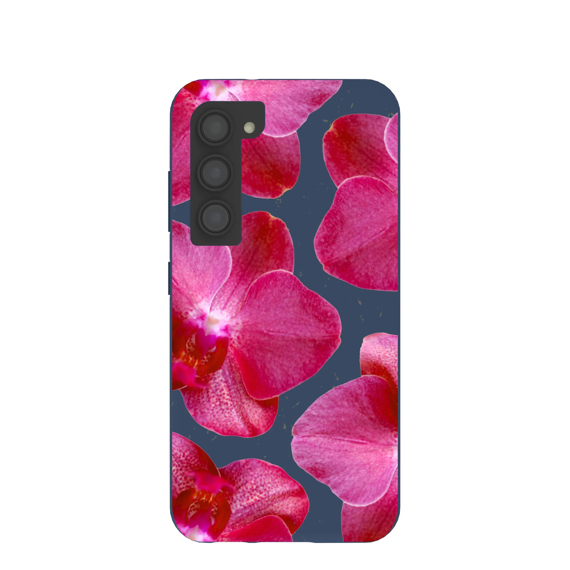 Navy Blue Pink Orchids Samsung Galaxy S23 Case