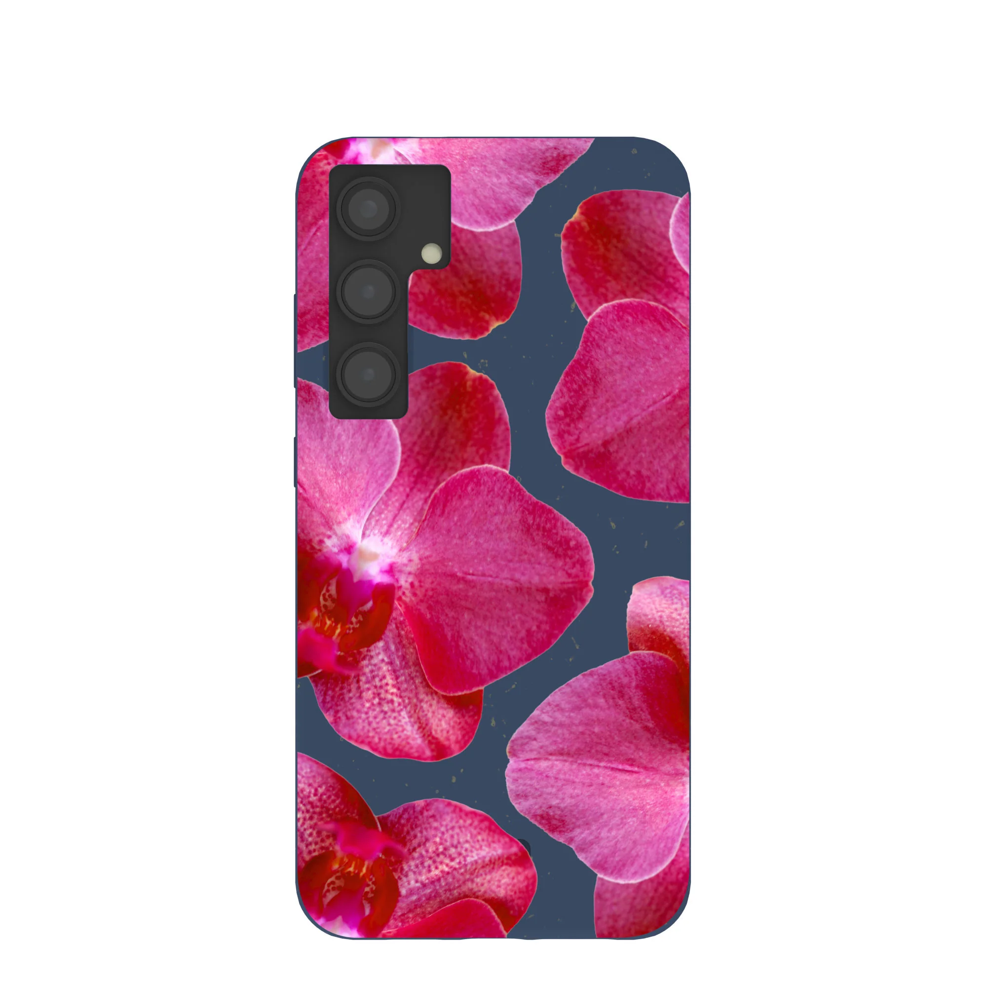 Navy Blue Pink Orchids Samsung Galaxy S24+(Plus) Case