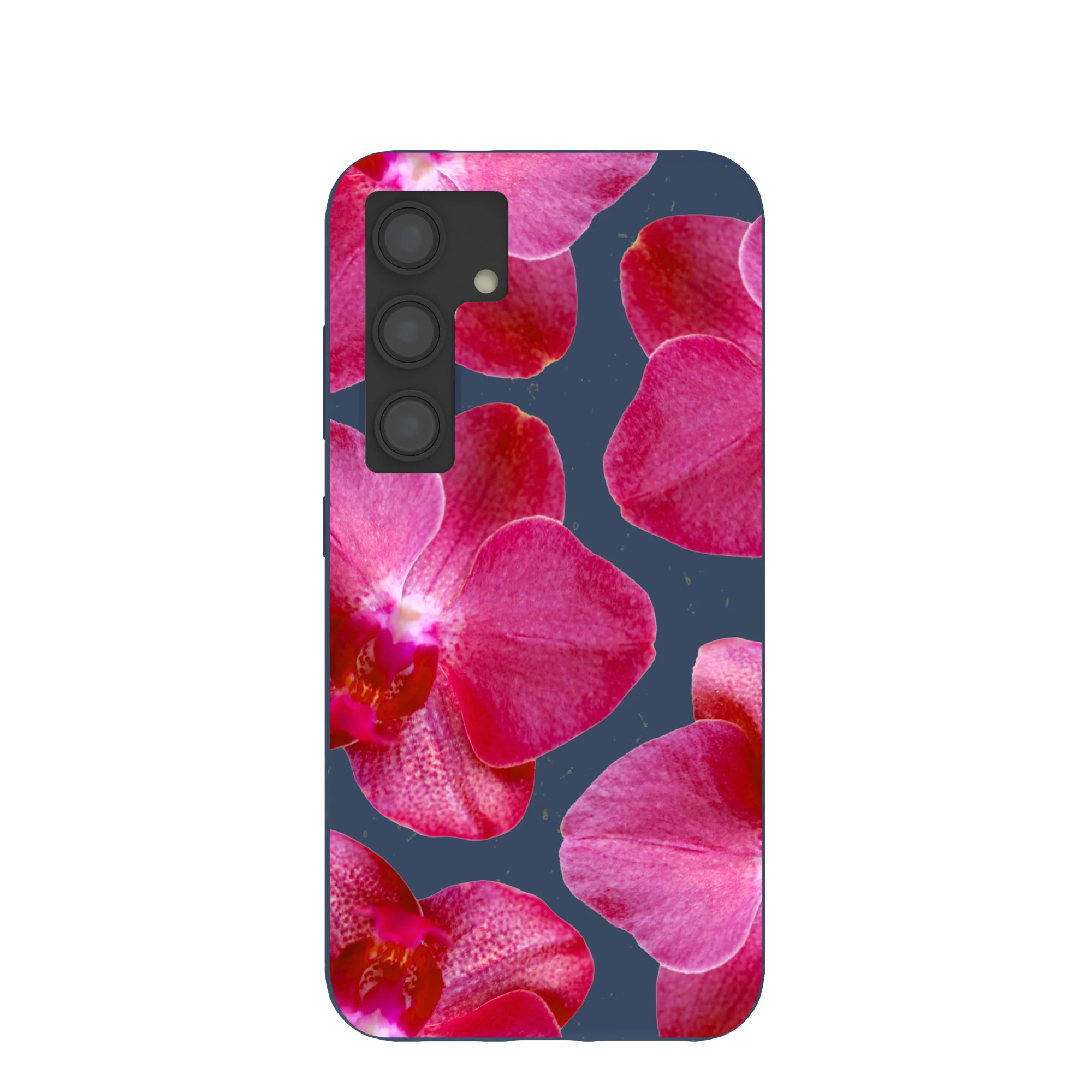 Navy Blue Pink Orchids Samsung Galaxy S24 Case