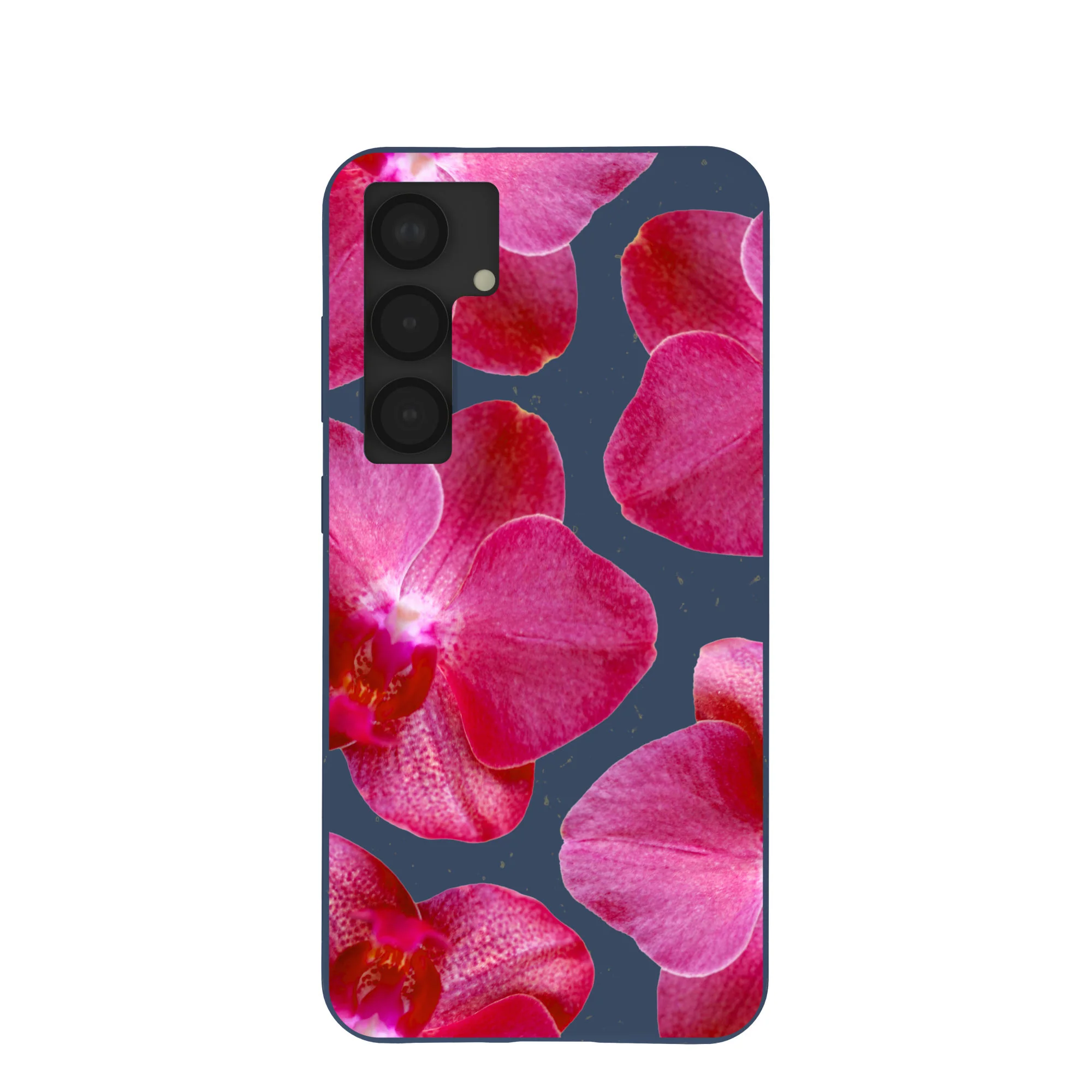 Navy Blue Pink Orchids Samsung Galaxy S25+(Plus) Case