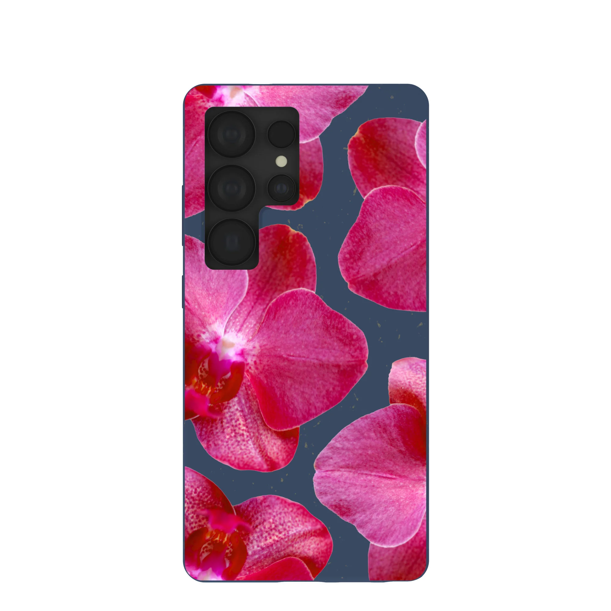 Navy Blue Pink Orchids Samsung Galaxy S25 Ultra Case