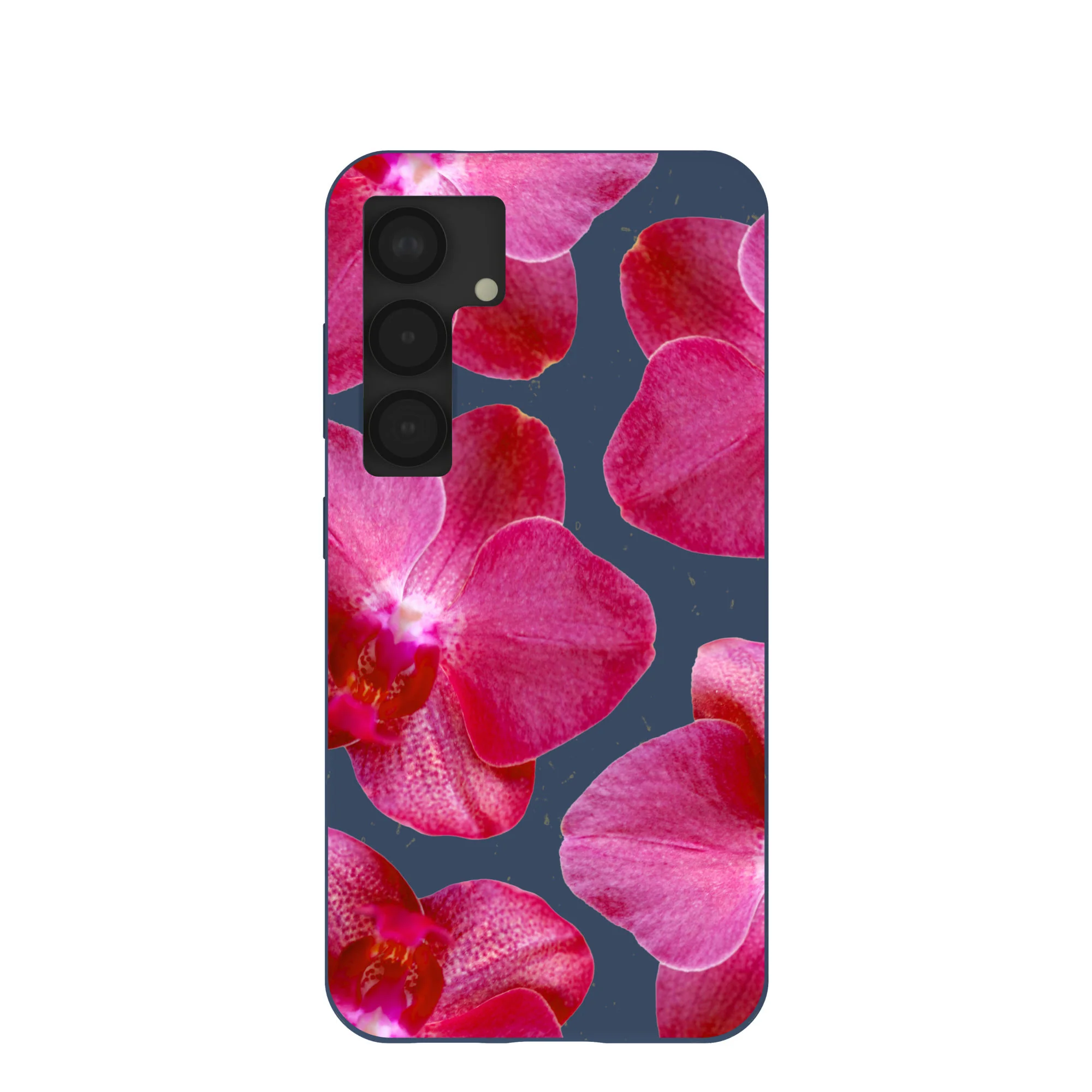 Navy Blue Pink Orchids Samsung Galaxy S25 Case